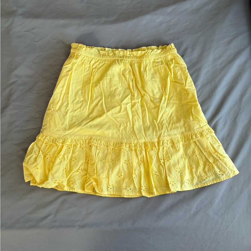 J Crew vibrant yellow mini / midi pull on skirt with eyelet details Size S